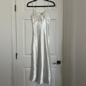 Lulu's Silver Satin Maxi Dress